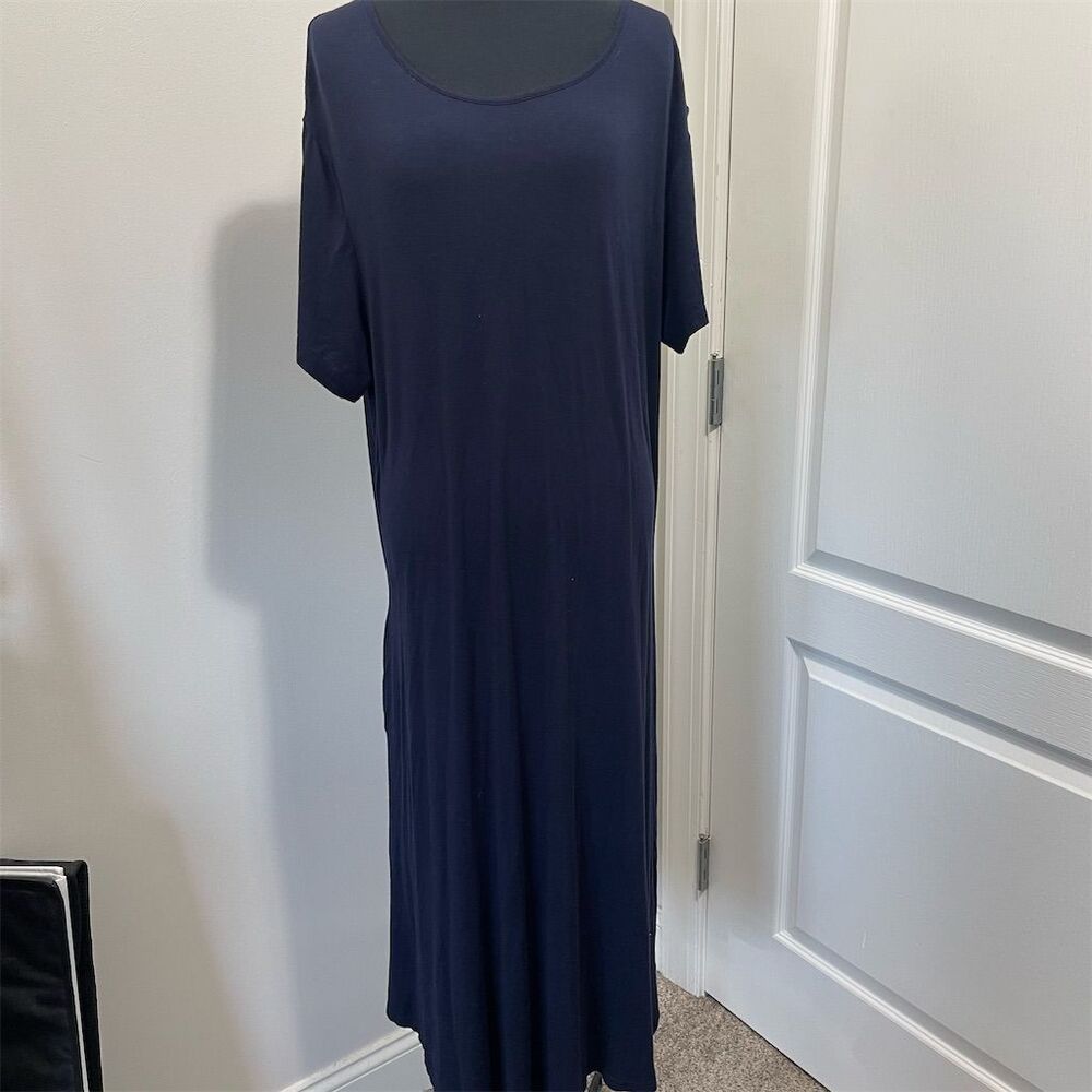Simply Southern Women's Blue Midi Tshirt Dress L Short Sleeve Casual. Sku161